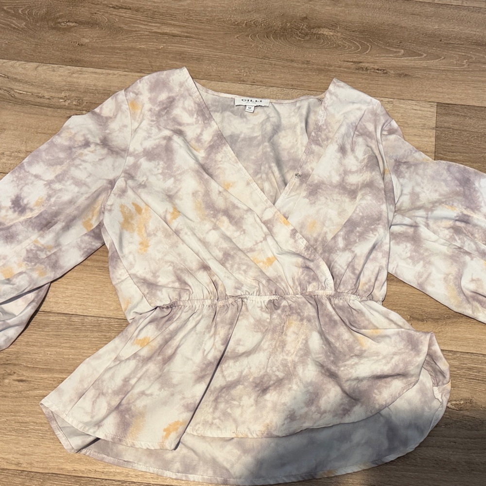 Cider Cream and Purple Tie-Dye Blouse